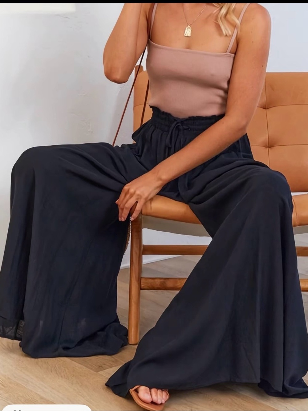 Wide Leg Black Flowy Pants - Unbranded